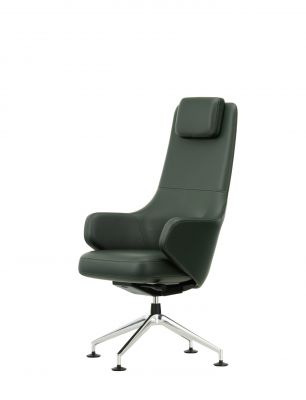 Grand Conference Highback Stuhl von Vitra, grünes Leder, Chromfußkreuz, ergonomischer Bürostuhl.
